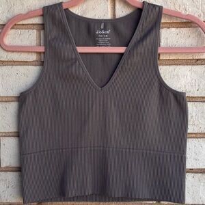 Taupe V-Neck Ribbed Crop Top